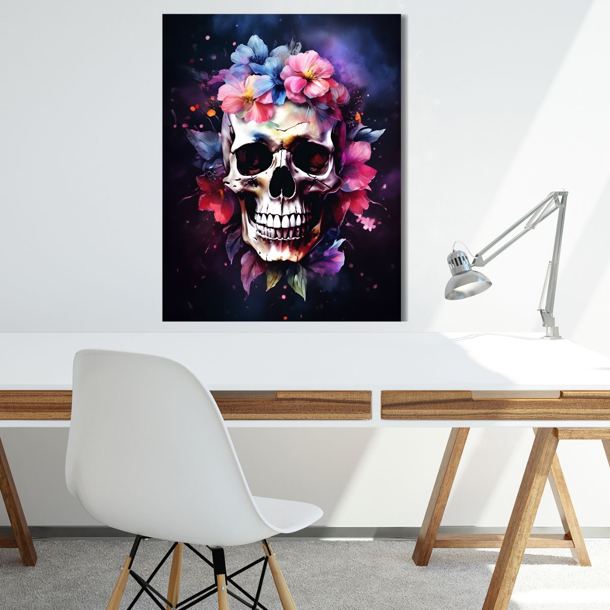 Floral Skull Art HD Metal Print 15"x18.75"