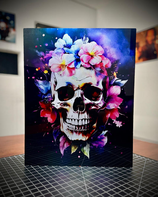 Floral Skull Art HD Metal Print 15"x18.75"